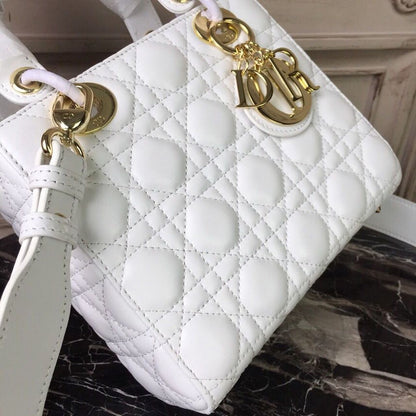 DI Small Lady Bag Gold Toned Hardware White For Women 20cm/8in CD M0538OCAL_M030