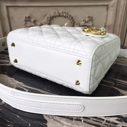 DI Small Lady Bag Gold Toned Hardware White For Women 20cm/8in CD M0538OCAL_M030