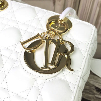 DI Small Lady Bag Gold Toned Hardware White For Women 20cm/8in CD M0538OCAL_M030