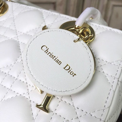DI Small Lady Bag Gold Toned Hardware White For Women 20cm/8in CD M0538OCAL_M030