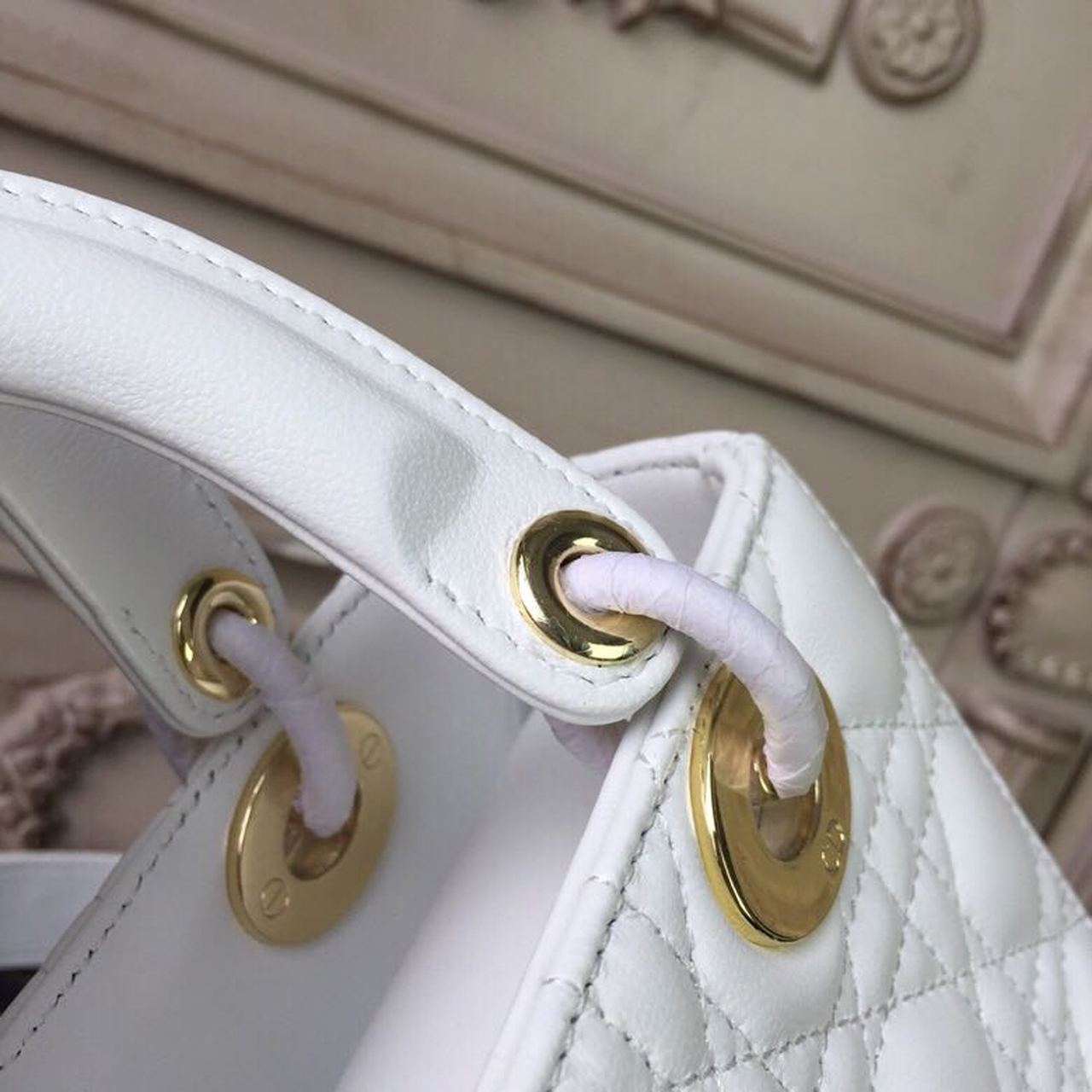 DI Small Lady Bag Gold Toned Hardware White For Women 20cm/8in CD M0538OCAL_M030