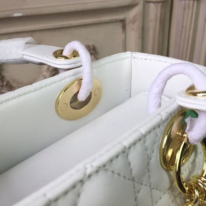 DI Small Lady Bag Gold Toned Hardware White For Women 20cm/8in CD M0538OCAL_M030