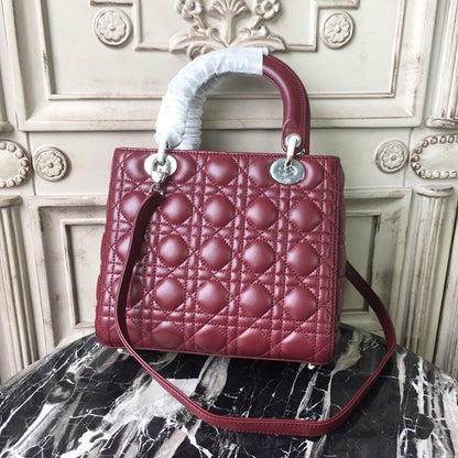 DI Medium Lady Bag Silver Hardware Burgundy For Women 9.5in/24cm CD