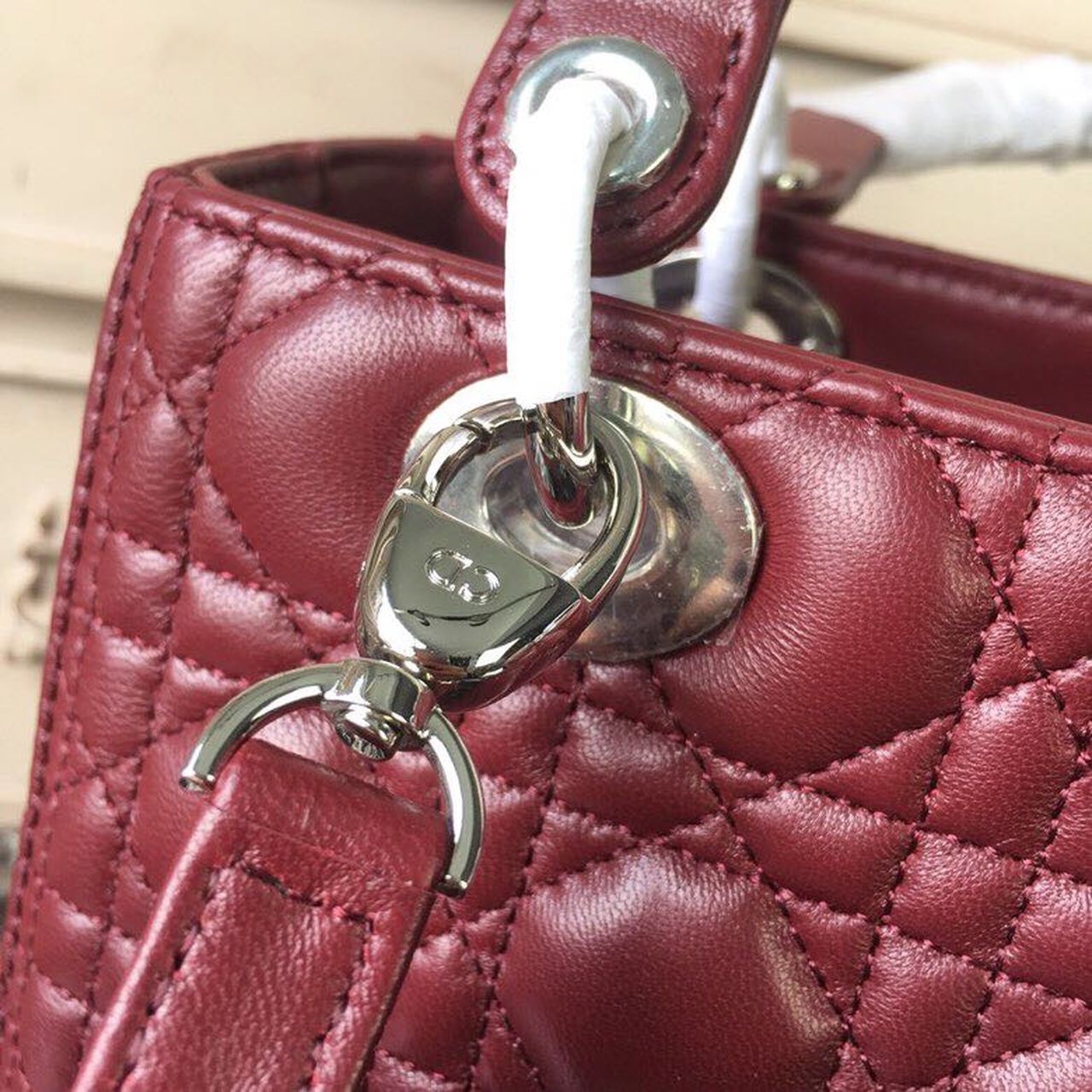 DI Medium Lady Bag Silver Hardware Burgundy For Women 9.5in/24cm CD