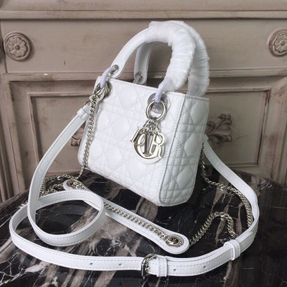 DI Mini Lady Bag White Chain Silver Hardware For Women 17cm/6.5in CD