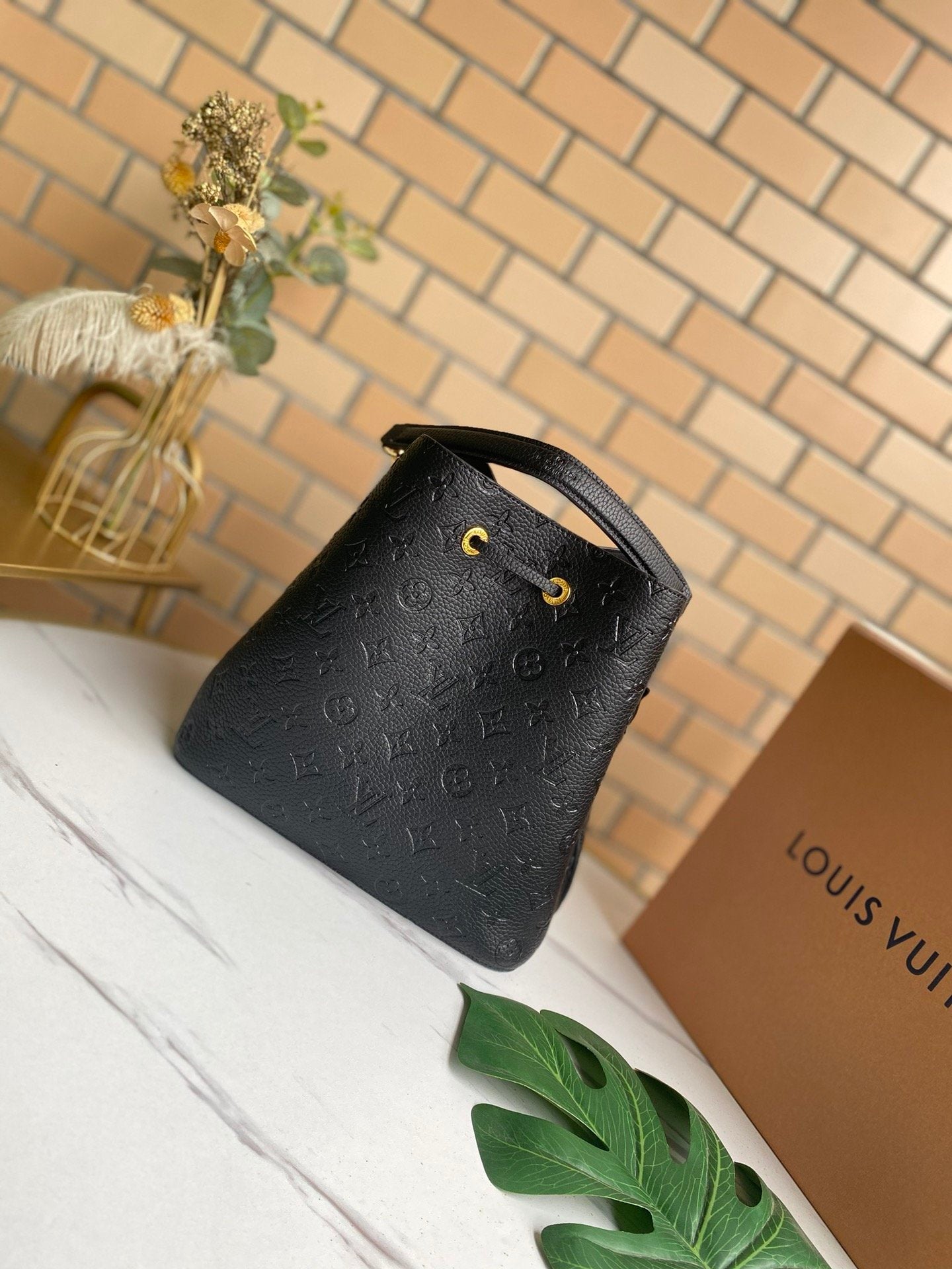 LV NeoNoe MM Bucket Bag Monogram Empreinte Black For Women, Women’s Handbags, Shoulder Bags 10.2in/26cm LV M45256