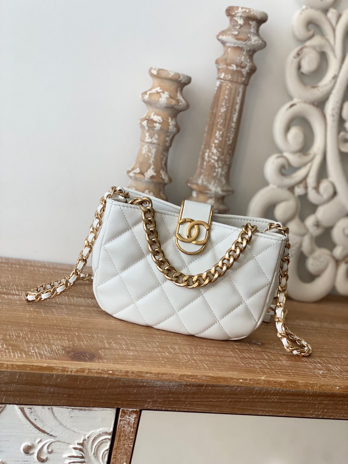 ChanelSmall Hobo Bag Gold Hardware White For Women, Women’s Handbags, Shoulder Bags 7.5in/19cm
