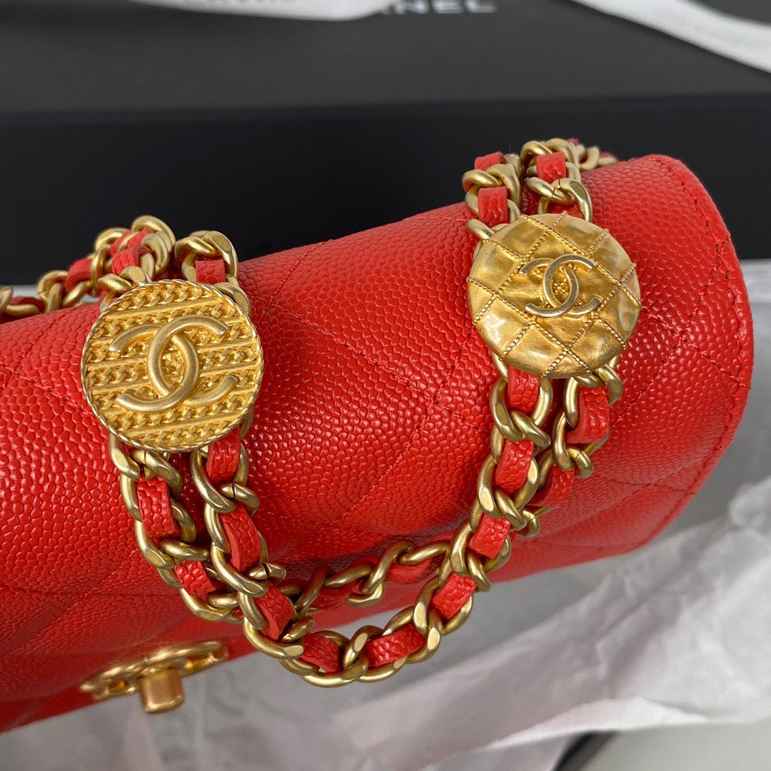 ChanelSmall Flap Bag Gold Hardware Red For Women, Women’s Handbags, Shoulder Bags 7.5in/19cm AP2840