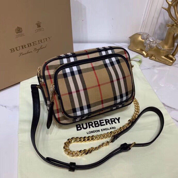 BB Vintage Check Cotton Camera Bag Neutral For Women, Women’s Bags 7.7in/19.5cm