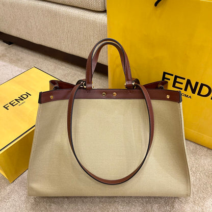 FI Peekaboo X-tote Bag Beige Canvas For Women, Women&#8217;s Handbags, Shoulder Bags 16.1in/41cm FF 8BH374