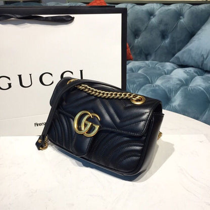 gg Marmont Matelassé Mini Bag Black Matelassé Chevron With A Heart For Women 9in/22cm gg 446744 DTDIT 1000