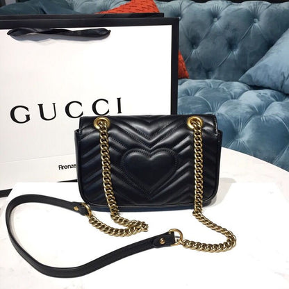 gg Marmont Matelassé Mini Bag Black Matelassé Chevron With A Heart For Women 9in/22cm gg 446744 DTDIT 1000