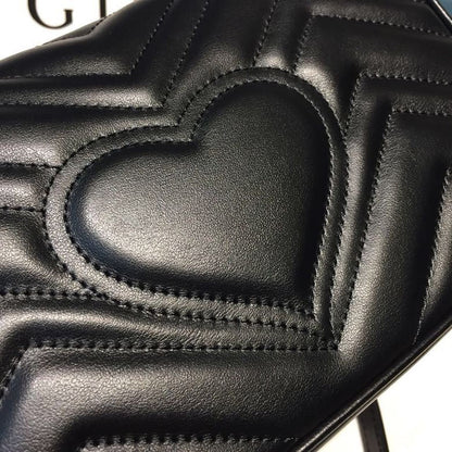 gg Marmont Matelassé Mini Bag Black Matelassé Chevron With A Heart For Women 9in/22cm gg 446744 DTDIT 1000