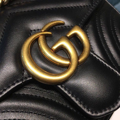 gg Marmont Matelassé Mini Bag Black Matelassé Chevron With A Heart For Women 9in/22cm gg 446744 DTDIT 1000