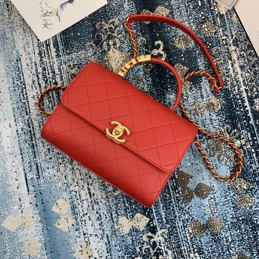 ChanelSmall Flap Bag With Top Handle Gold Hardware Red For Women, Women’s Handbags, Shoulder Bags 7.9in/20cm AS2059