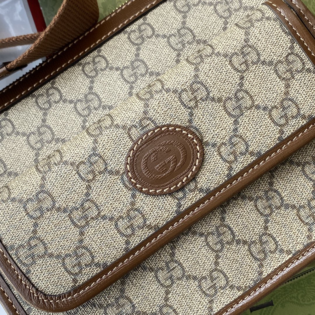 gg Messenger Bag With Interlocking G Beige/Ebony gg Supreme Canvas For Men 8.3in/21cm gg