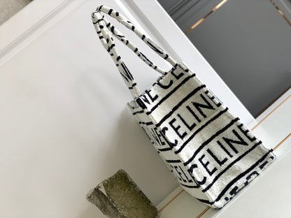 CE Large Cabas Thais In Textile With CE All-Over White / Black For Women 16in/41cm