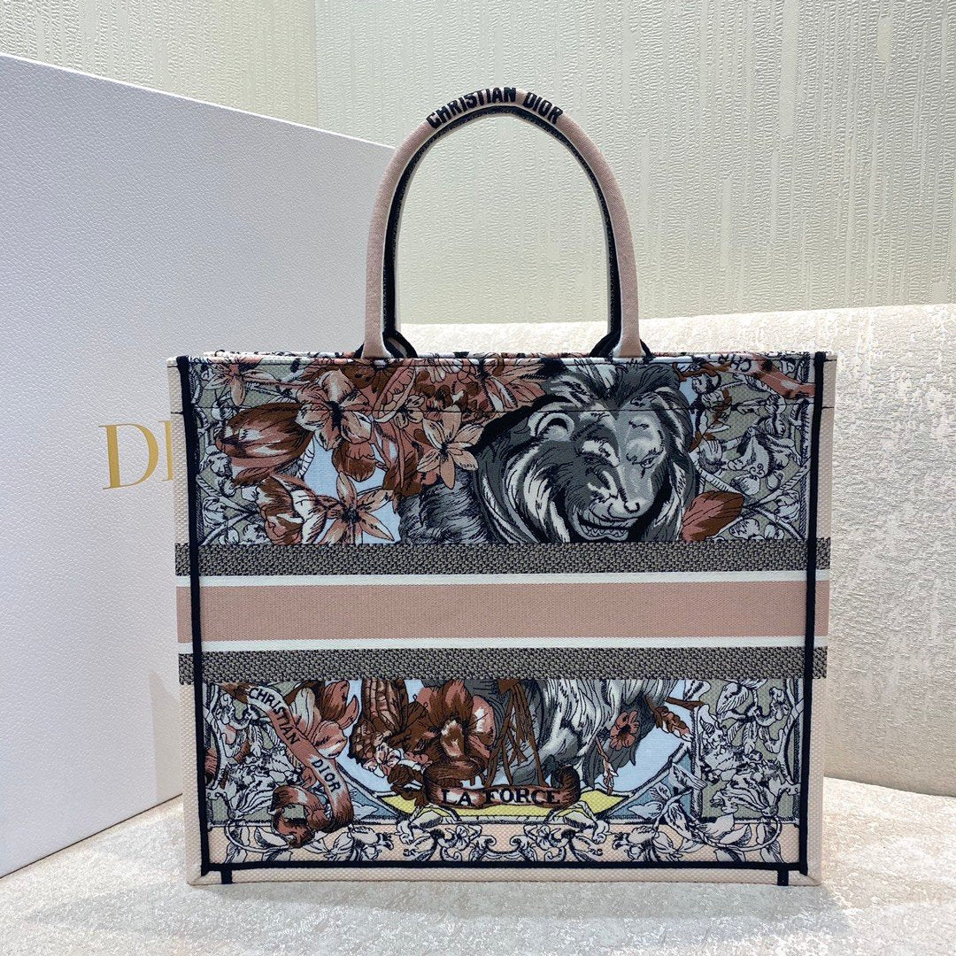 DI Medium Book Tote Multicolor La Force Embroidery, Multicolor, For Women Women’s Handbags, Shoulder Bags, 42cm CD M1286ZFOR_M884