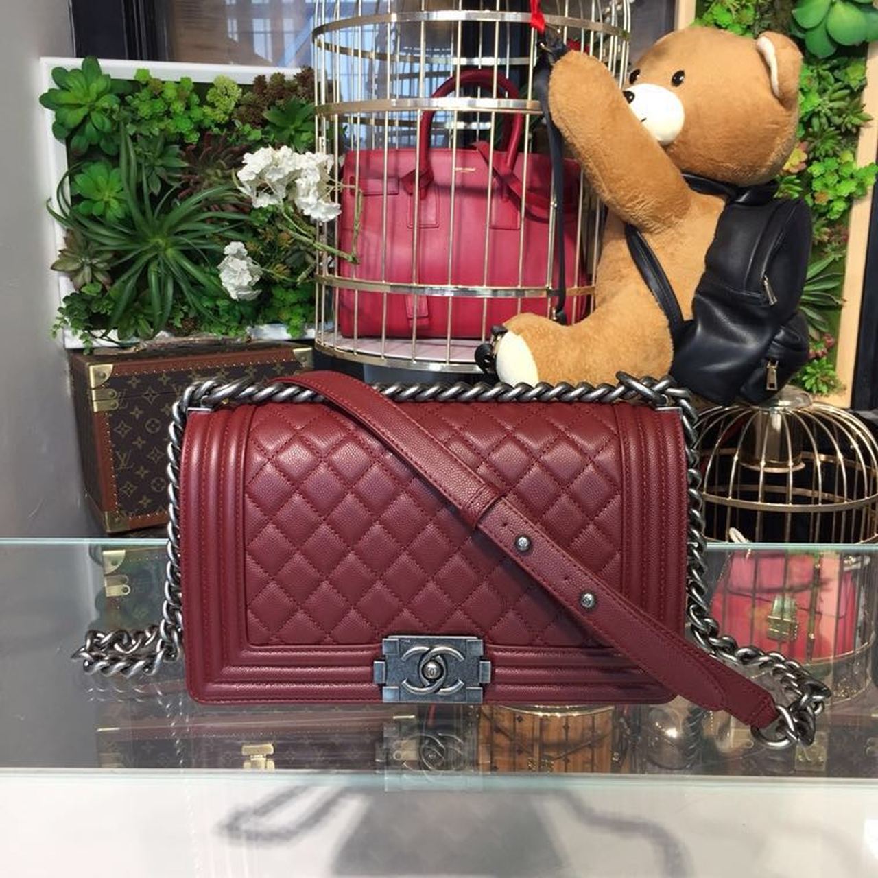 CHL Boy Handbag Silver Hardware Burgundy For Women, Women&#8217;s Bags, Shoulder And Crossbody Bags 9.8in/25cm A67086