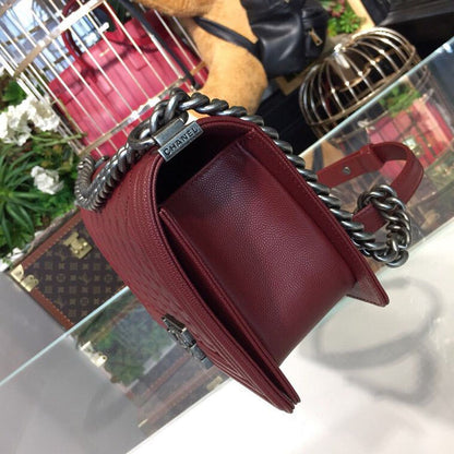 CHL Boy Handbag Silver Hardware Burgundy For Women, Women&#8217;s Bags, Shoulder And Crossbody Bags 9.8in/25cm A67086
