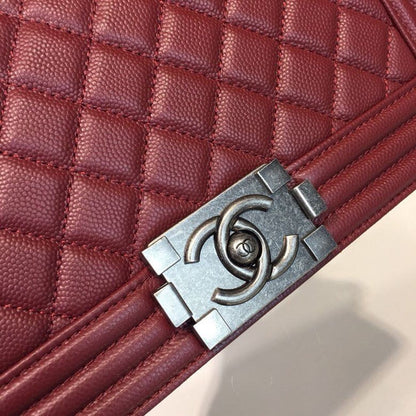 CHL Boy Handbag Silver Hardware Burgundy For Women, Women&#8217;s Bags, Shoulder And Crossbody Bags 9.8in/25cm A67086