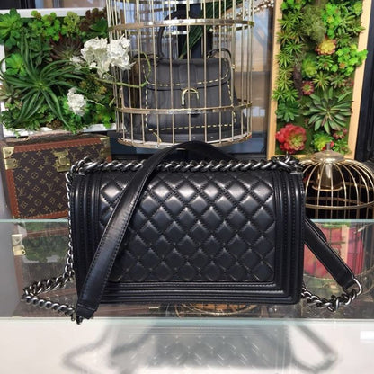 CHL Boy Handbag Silver Hardware Black For Women, Women&#8217;s Bags, Shoulder And Crossbody Bags 9.8in/25cm A67086