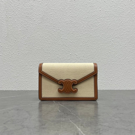 CE Wallet On Chain Triomphe In Textile Natural / Tan For Women 7in/19cm 10J972DB2.02NT