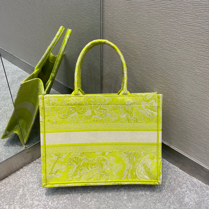 DI Medium Book Tote Lime Toile de Jouy Reverse Embroidery For Women 36cm/16.5in CD