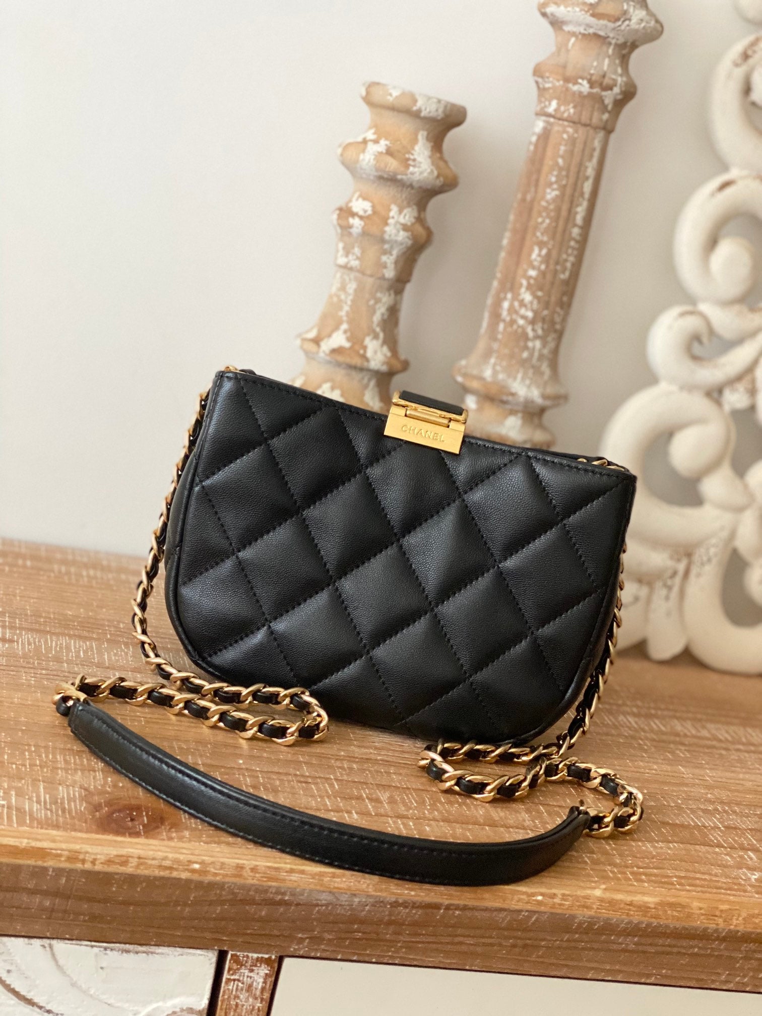 ChanelSmall Hobo Bag Gold Hardware Black For Women, Women’s Handbags, Shoulder Bags 7.5in/19cm