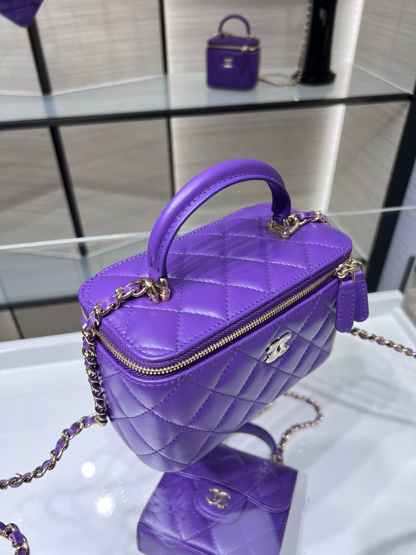 ChanelVanity With Chain Silver Hardware Purple For Women, Women’s Handbags, Shoulder Bags 6.7in/17cm