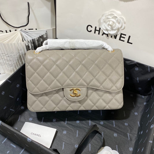 ChanelLarge Classic Handbag Gold Hardware Grey For Women, Women’s Handbags, Shoulder Bags 11.8in/30cm