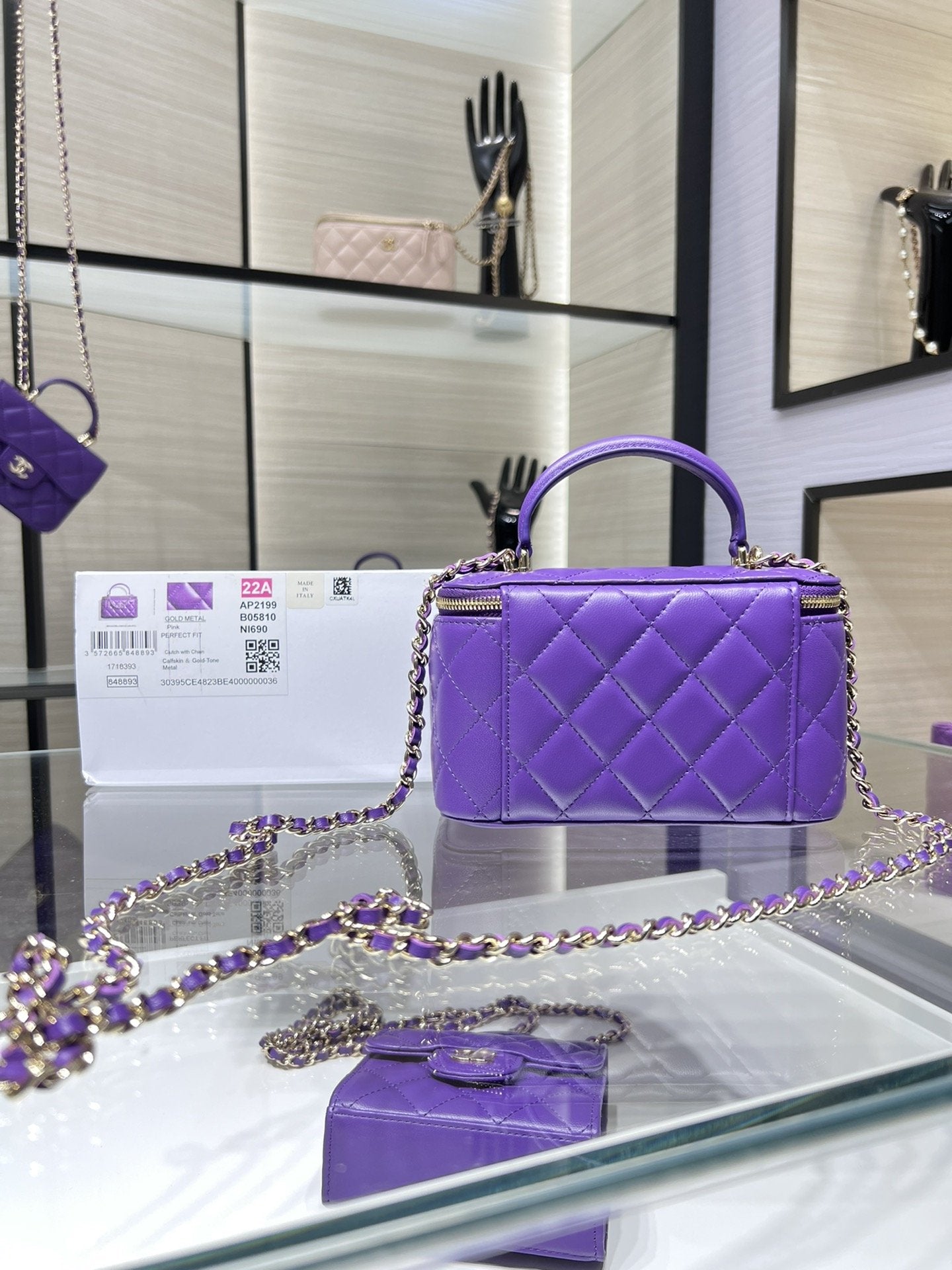 ChanelVanity With Chain Silver Hardware Purple For Women, Women’s Handbags, Shoulder Bags 6.7in/17cm