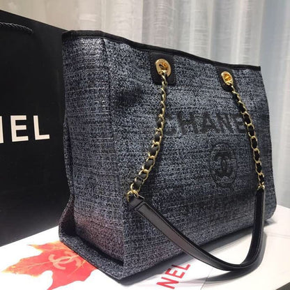 Chanel Deauville Chain Shoulder Tote Bag Dark Grey For Women, Women&#8217;s Handbags, Shoulder Bags 13.3in/34cm A66939