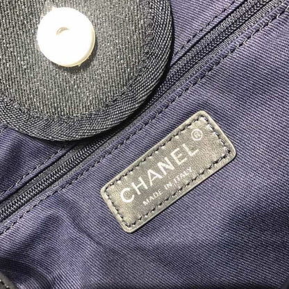 Chanel Deauville Tote Canvas Bag Dark Blue Denim/White For Women 14.9in/38cm