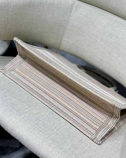 DI Medium Book Tote Bag Canvas Stripes Embroidery For Women 36cm/16.5in CD