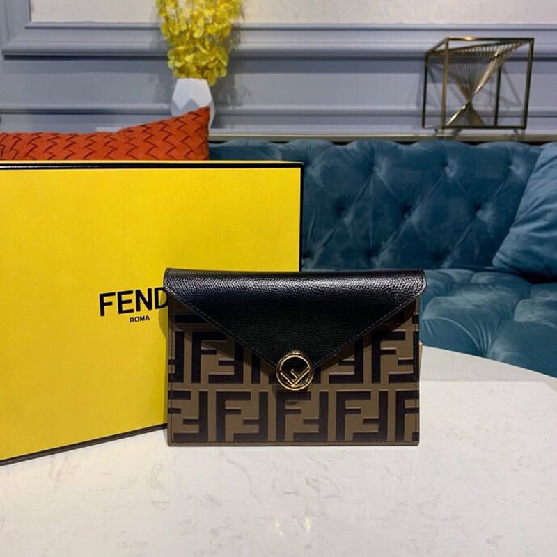 FI FF Embossed Envelope Wallet 6.4in/17cm Brown/Black For Women
