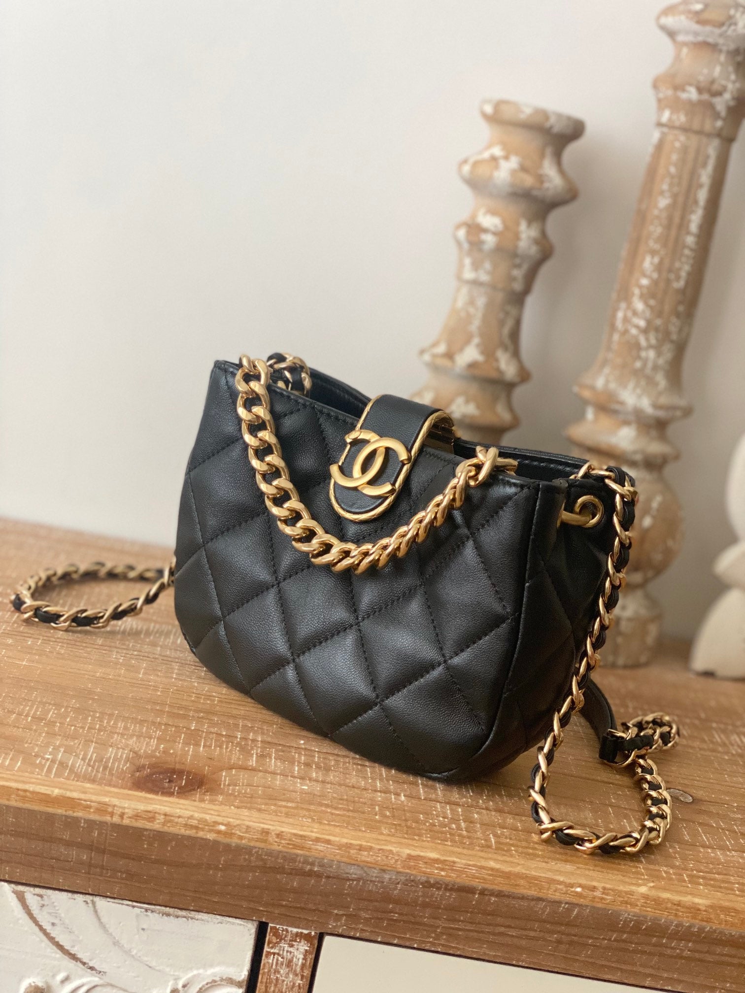 ChanelSmall Hobo Bag Gold Hardware Black For Women, Women’s Handbags, Shoulder Bags 7.5in/19cm
