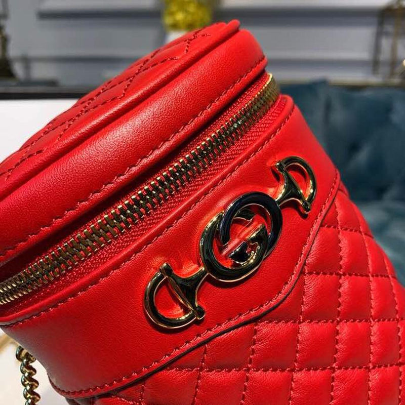 gg Ladies Hibiscus Red Quilted Chain Belt Bag For Women 8in/21cm gg
