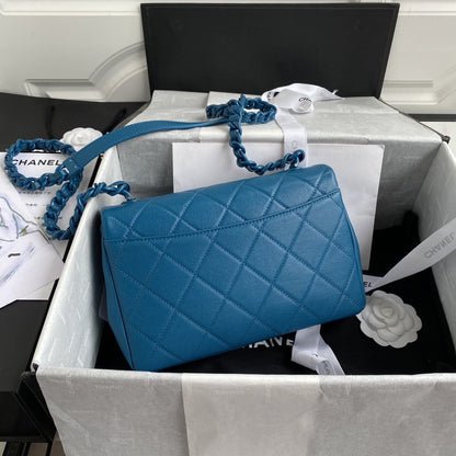 ChanelFlap Bag Red Hardware Grained Blue For Women, Women’s Handbags, Shoulder Bags 9.4in/24cm AS2303