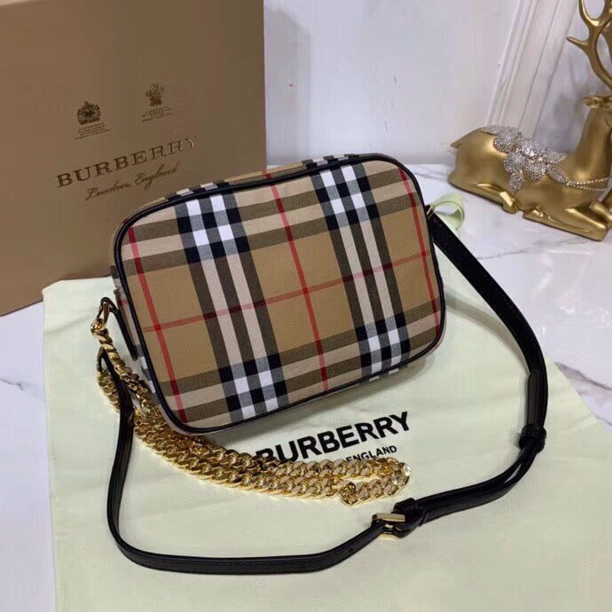 BB Vintage Check Cotton Camera Bag Neutral For Women, Women’s Bags 7.7in/19.5cm