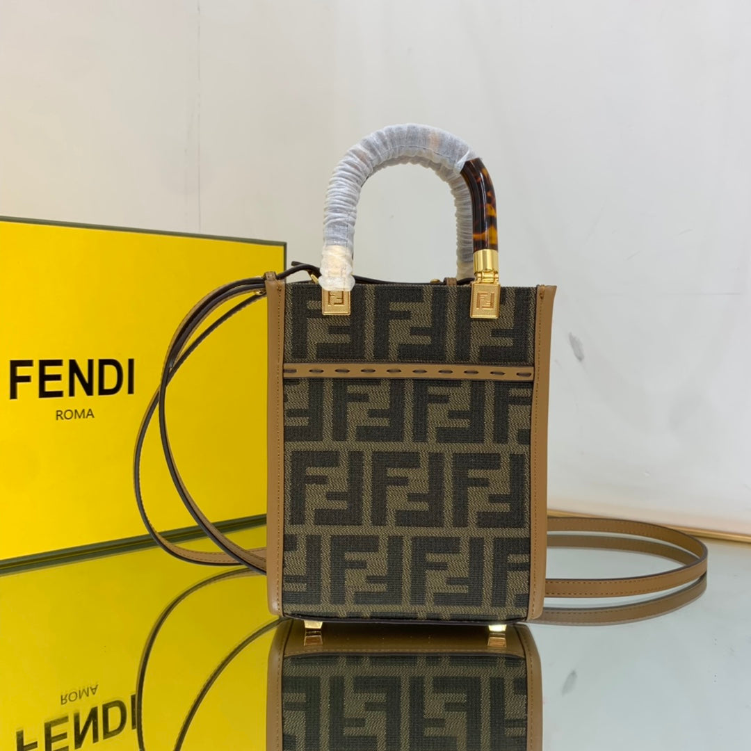 FI Sunshine Shopper Brown FF Fabric Mini Bag For Woman 13cm/5in