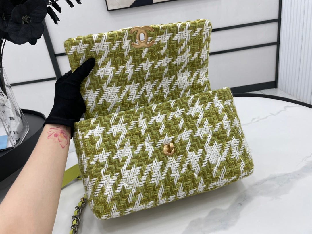 CHL 19 Large Handbag Gold Hardware Green For Women, Women’s Handbags, Shoulder Bags 11.8in/30cm
