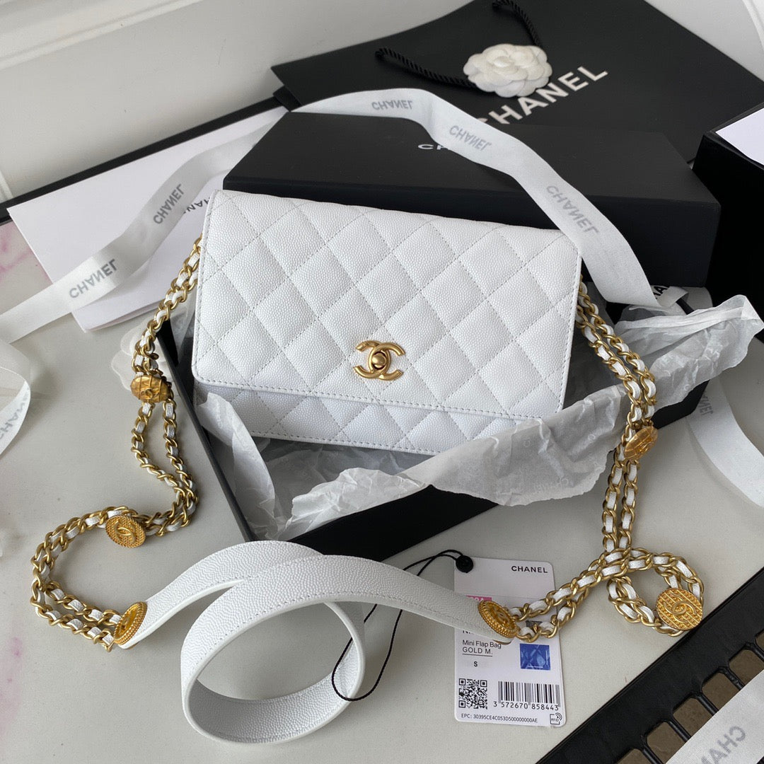 ChanelSmall Flap Bag Gold Hardware White For Women, Women’s Handbags, Shoulder Bags 7.5in/19cm AP2840
