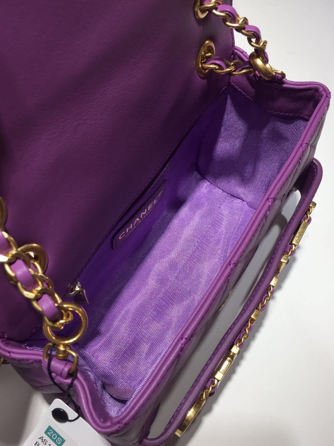 ChanelFront Logo Small Flap Bag Gold Hardware Purple For Women, Women’s Handbags, Shoulder Bags 8.2in/21cm AS1490