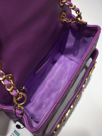 ChanelFront Logo Small Flap Bag Gold Hardware Purple For Women, Women’s Handbags, Shoulder Bags 8.2in/21cm AS1490