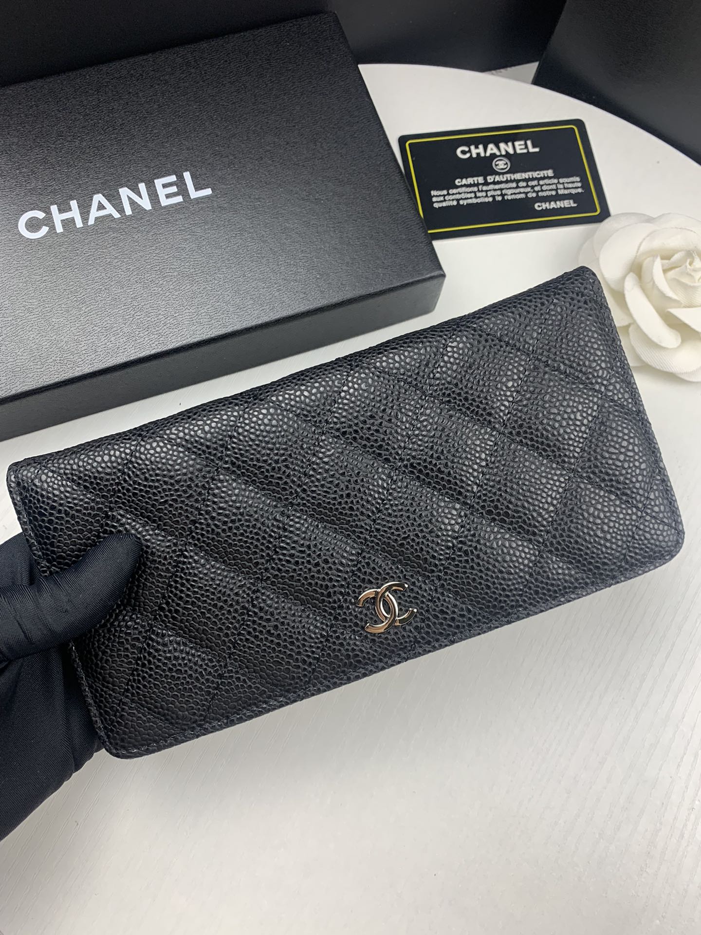 CHL BLACK CAVIAR LEATHER CLASSIC LONG FLAP WALLET 19.5CM