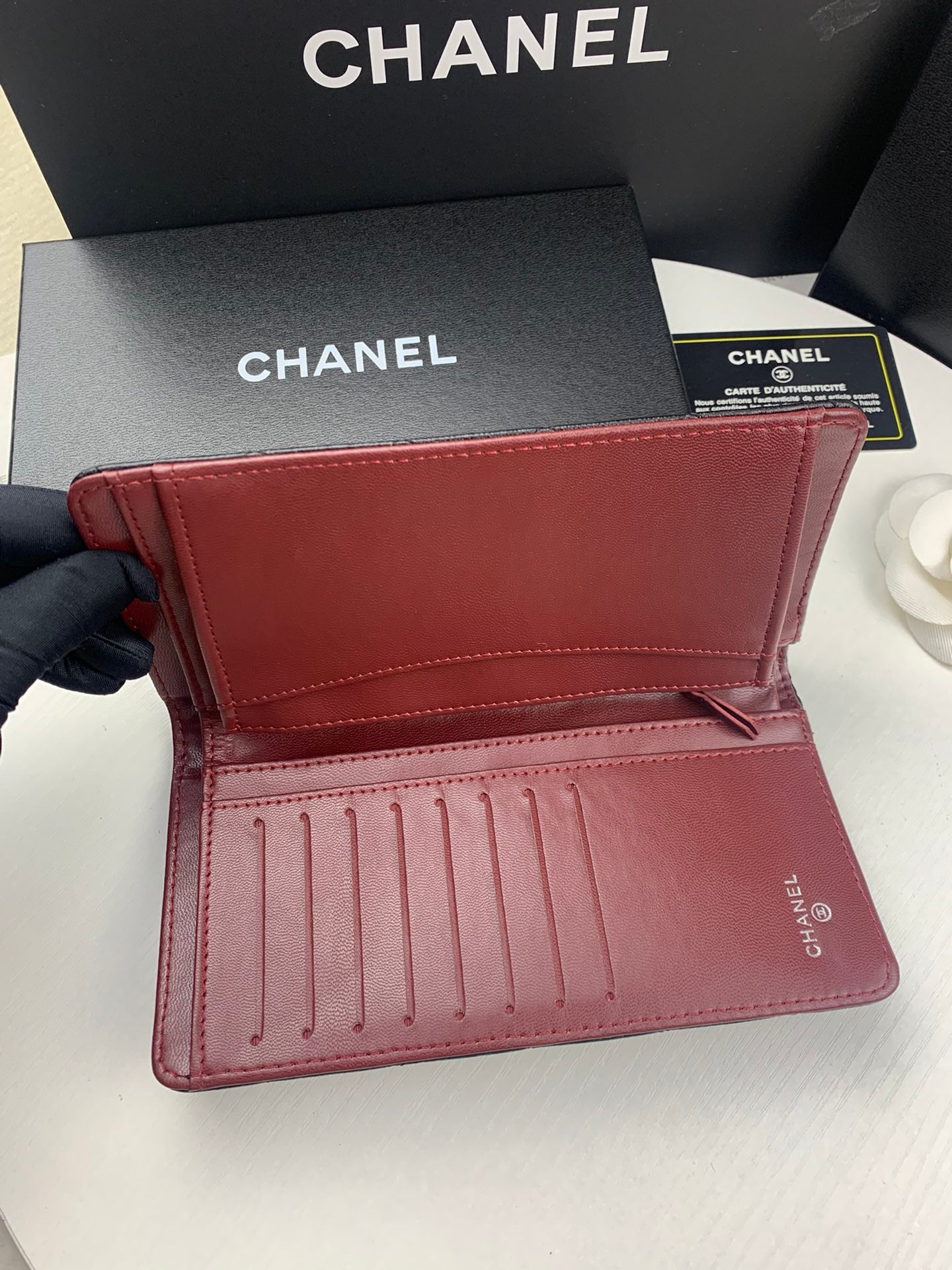 CHL BLACK QUILTED LAMBSKIN CLASSIC LONG FLAP WITH SILVER HARDWARE WALLET 19.5CM
