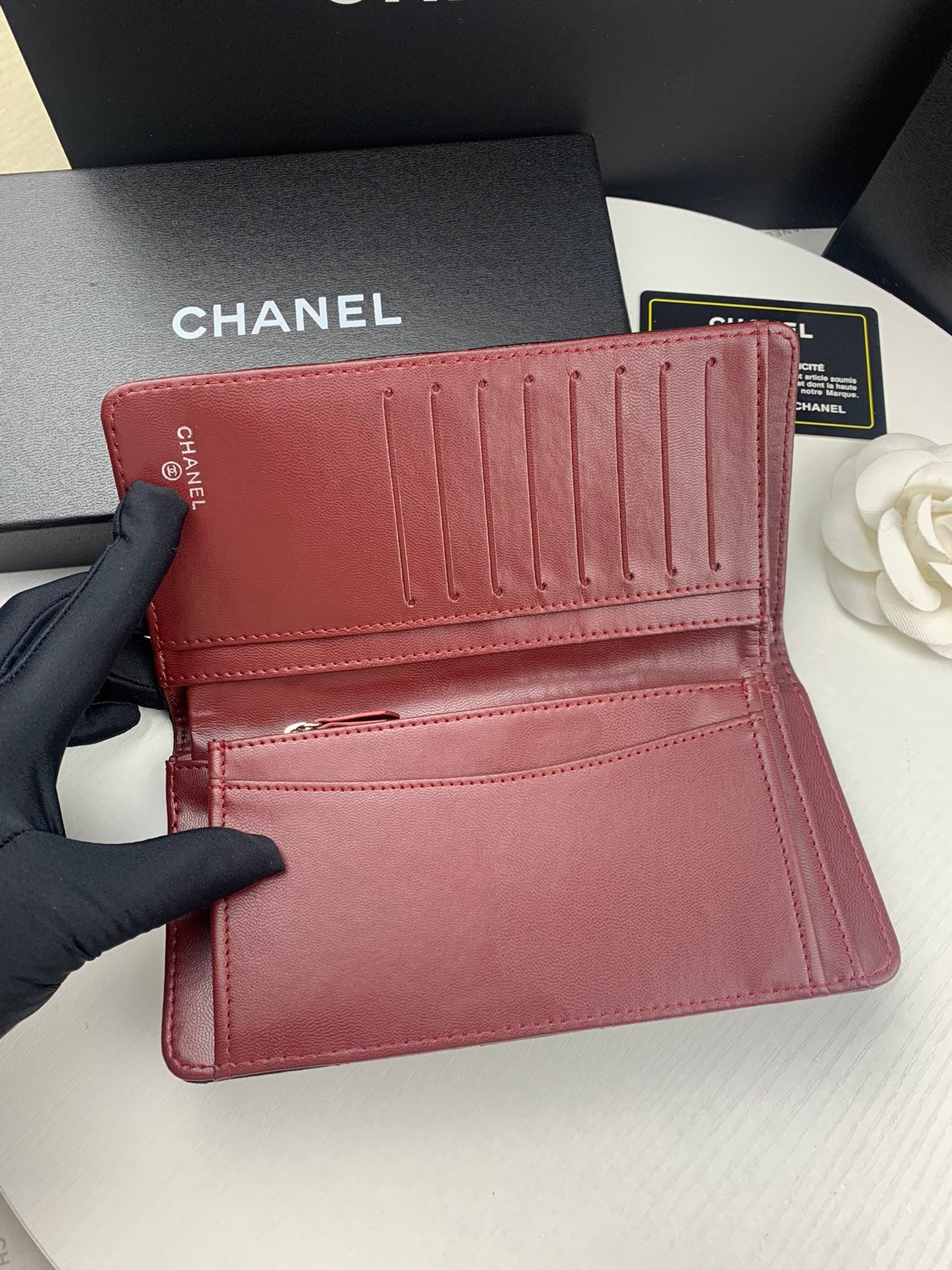 CHL BLACK QUILTED LAMBSKIN CLASSIC LONG FLAP WITH SILVER HARDWARE WALLET 19.5CM