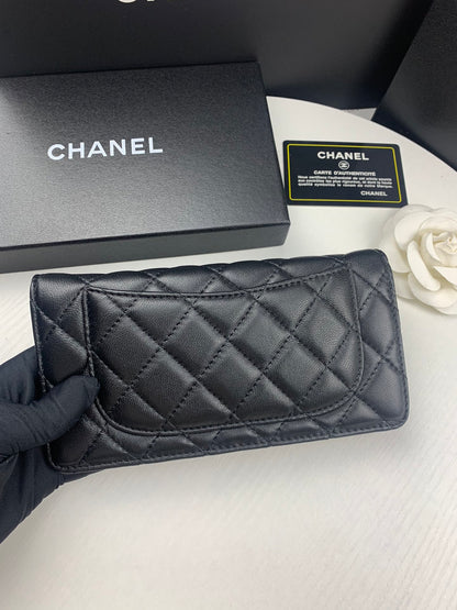 CHL BLACK QUILTED LAMBSKIN CLASSIC LONG FLAP WALLET 19.5CM