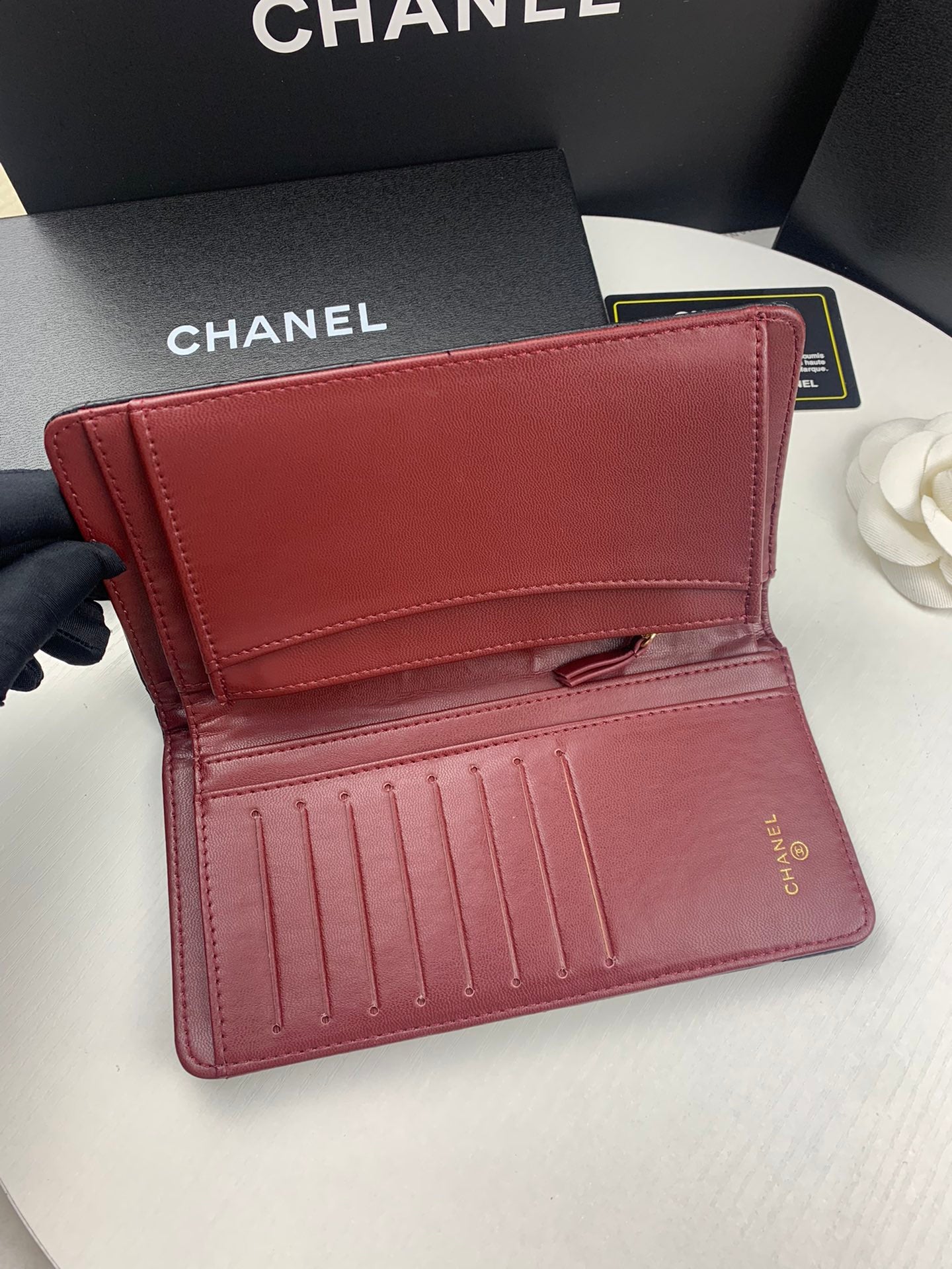 CHL BLACK QUILTED LAMBSKIN CLASSIC LONG FLAP WALLET 19.5CM